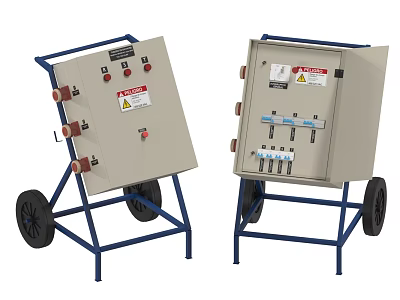 Industrial Wheeled Control Cabinet With Buttons Indicator Lights And Warning Labels 3d model