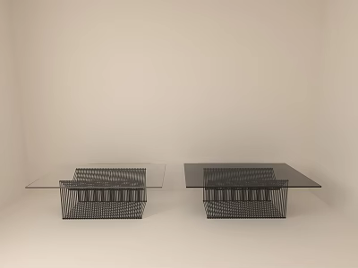 Modern Glass Top Coffee Tables With Geometric Grid Base In White Room 3d model