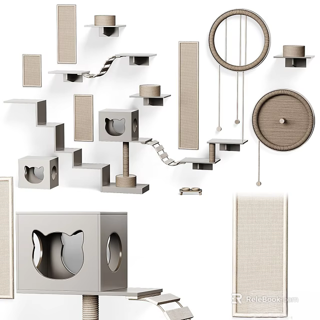 Modern Cat Pet Cage With Cat Tree Scratching Post And Interactive Toys 3d model