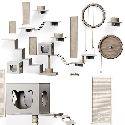 Modern Cat Pet Cage With Cat Tree Scratching Post And Interactive Toys 3d model