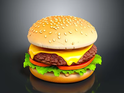 Delicious Cheeseburger With Sesame Bun Beef Patty Cheese Lettuce And Tomato 3d model
