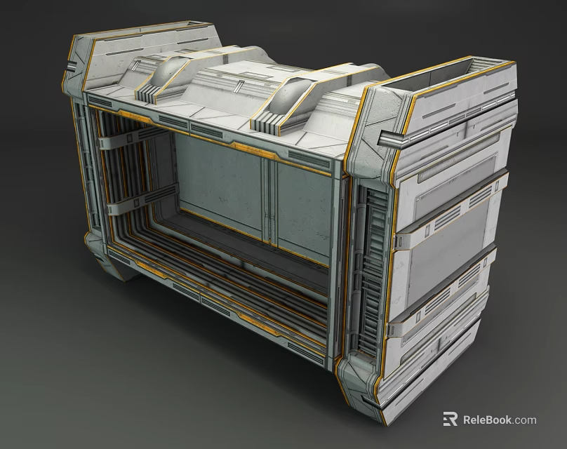 Futuristic Metallic Mechanical Structure With Geometric Panels And Gold Accents 3d model 