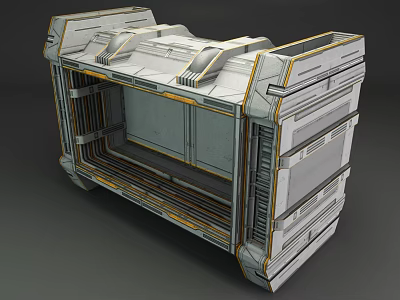 Futuristic Metallic Mechanical Structure With Geometric Panels And Gold Accents 3d model