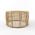 Natural Round Woven Rattan Coffee Table with Open Structure Design 3d model