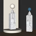 Modern Sculptural Carvings With Marble Base Metal Body And Colored Top Spheres