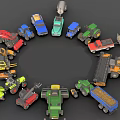 Different Types Of Colorful Toy Cars And Model Vehicles Arranged In Circle