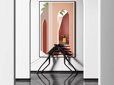 Modern Interior With Artwork On Black Stand And White Walls 3d model