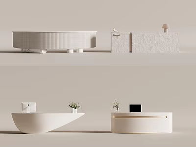 Sleek Modern Reception Desk With Curved White Design And Potted Plants Laptop 3d model