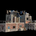 Makeshift Residential Building With Mixed Brick And Wooden Materials Staircase Scaffolding And Drying Clothes