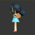 Cute Cartoon Girl Character With Teal Pigtails Blue Dress Red Shoes And Outstretched Arms