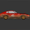Red Vintage Rusty Sports Car With Black Hood And Gold Wheels