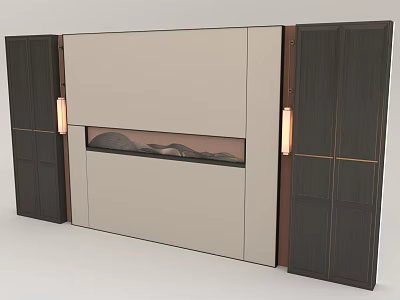 Modern Background Wall With Mountain Pattern Design Dark Wooden Panels And Built in Side Lights 3d model