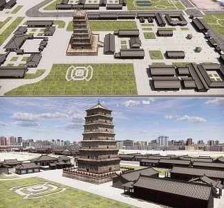 Chinese Style Tower Xi'an Big Wild Goose Pagoda 3d model