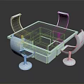 Modern Square Dining Table With Glass Top And Four Metal Chairs