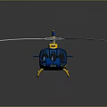 Modern Blue And Yellow Helicopter With Rotors And Shiny Reflective Surface Design