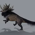 Mythical Creature With Large Antler Like Crown Open Mouth And Furry Body Running