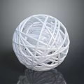 White Woven Decorative Sphere Ornament Placed on Dark Reflective Surface 3d model