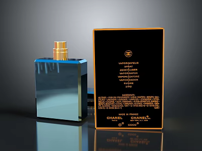 Woman Using Luxury Chanel Perfume With Blue Bottle And Black Gold Box 3d model