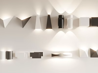 Modern Wall Lamps With Different Geometric Shapes And Black White Colors On White Wall 3d model