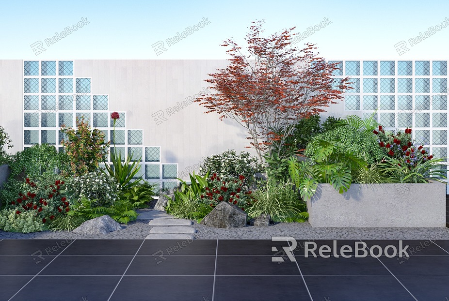 Modern Plant Courtyard Landscape Sketch Plant Heap Landscape Green Plants Flowers and Shrubs model