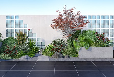 Modern Plant Courtyard Landscape Sketch Plant Heap Landscape Green Plants Flowers and Shrubs 3d model