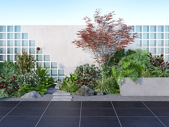 Modern Plant Courtyard Landscape Sketch Plant Heap Landscape Green Plants Flowers and Shrubs 3d model