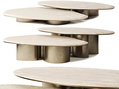 Modern Oval Coffee Table With Light Wood Top And Metal Base Design Elements 3d model