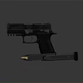 Black Tactical Pistol With Two Magazines And Bullets On Gray Background 3d model