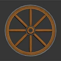 Vintage Wooden Wheel With Orange Brown Spokes And Metal Rim Design