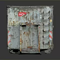 Industrial Metal Trash Dumpster Filled With Mixed Waste And Eco Labels