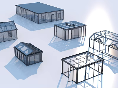 Different Sunroom Designs With Various Roof Shapes And Glass Frame Structures 3d model