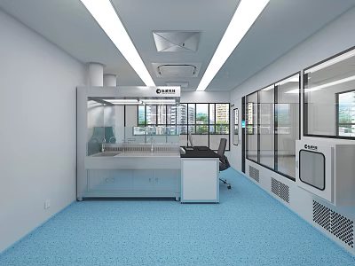 Modern Laboratory Interior With Blue Floor White Walls And Experiment Counter 3d model