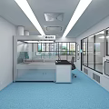 Modern Laboratory Interior With Blue Floor White Walls And Experiment Counter