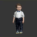 A Man in White Shirt Blue Bow Tie Dark Suspenders Blue Shoes On Gray Background