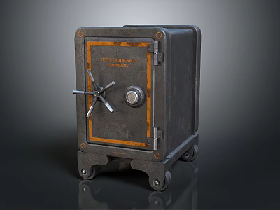 Vintage Metal Safe Featuring Lock Mechanism And Wheels As Business Equipment 3d model