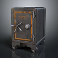 Vintage Metal Safe Featuring Lock Mechanism And Wheels As Business Equipment