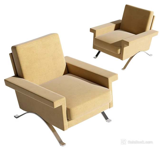 Stylish Beige Single Sofa With Fabric Upholstery Modern Design And Metal Legs 3d model 
