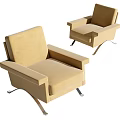 Stylish Beige Single Sofa With Fabric Upholstery Modern Design And Metal Legs