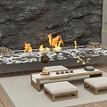 Modern outdoor fireplace teahouse combination 3d model