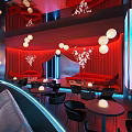 Modern Bar Interior With Sofas And Colorful Lighting 3d model