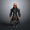 Bald Character With Eye Patch In Long Coat And Combat Boots 3d model