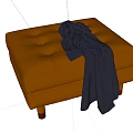 Modern Brown Leather Sofa Stool with Gray Blanket and Wooden Legs