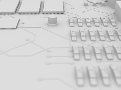 Industrial Equipment White Components Arranged on Surface with Circuit Diagrams and Connector Module Structures 3d model
