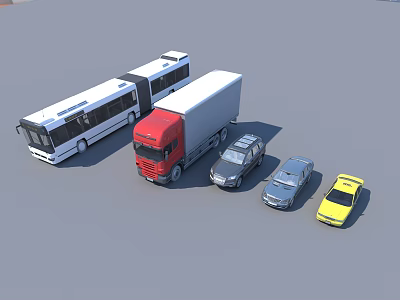 Various Types of Vehicles Including Bus Truck SUV Sedan and Sports Car 3d model