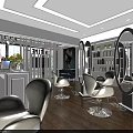 Modern Hair Salon Interior Design With White Styling Chairs Round Mirrors And Wooden Floors