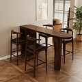 Modern Interior Featuring Wooden Bar Counter High Stools Fruit Bowl And Flowers