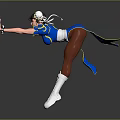 Game Character Blue White Outfit With White Headpiece White Boots Fighting Stance Black Wrist Guards