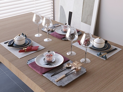 New Chinese Tableware Combination Dinner Plate Dishes Chopsticks Spoon Water Cup Tea Cup Red Wine Cup 3d model