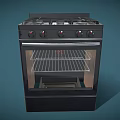 Black Gas Stove Oven With Burners Knobs Glass Door And Grill Rack