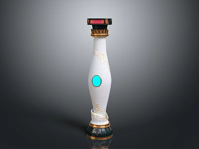 Decorative Vase Featuring White Body Gold Patterns Blue Circular Decoration And Black Red Top 3d model